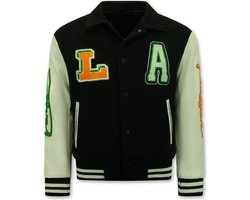 Baseball Jacket - Bomberjack Heren - Geborduurde Vintage Varsity Jacket Heren Oversized - 851 - Zwart