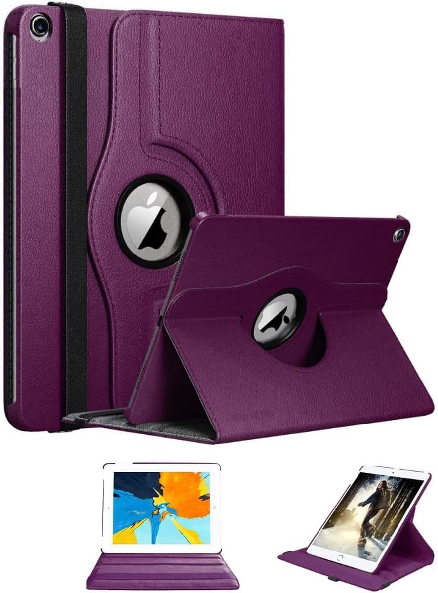 Tablethoes Geschikt voor: iPad 9,7-inch Air 1 (2013), iPad Air 2 (2014), iPad 5 (2017) iPad 6 (2018) A1474/A1475/A1566/A1567/A1822/A1823/A1893/A1954 hoesje 360° draaibaar (paars)