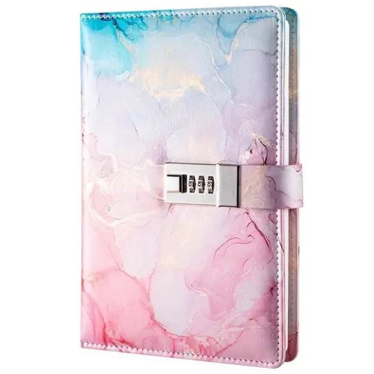 Dagboek met Slot - A5 - Marmerlook Roze / Turquoise - Leer - Notitieboek - Notebook