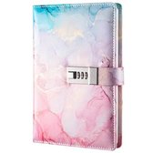 Dagboek met Slot - A5 - Marmerlook Roze / Turquoise - Leer - Notitieboek - Notebook - Cadeau tip