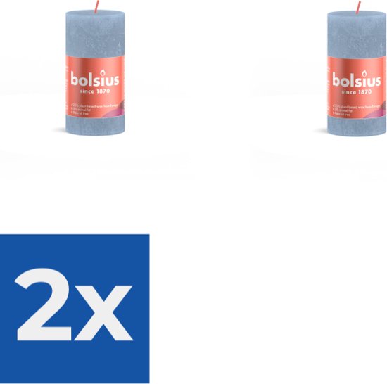 Bolsius - Rustiek stompkaars shine 100 x 50 mm Sky blue kaars - Voordeelverpakking 2 stuks