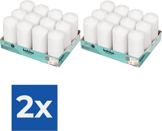 Bolsius Stompkaarsen Wit 120(H)mm (12 Stuks) - 33 uur - Voordeelverpakking 2 stuks