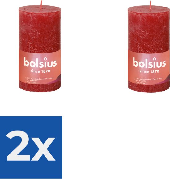 Bolsius Stompkaars Delicate Red Ø68 mm - Hoogte 13 cm - Rood - 60 Branduren - Voordeelverpakking 2 stuks