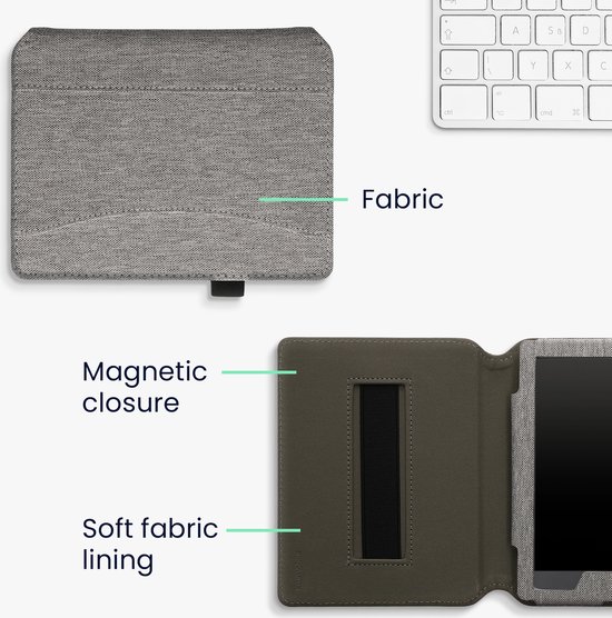 kwmobile Flip cover eReader hoesje geschikt voor Kobo Aura H2O Edition 2 - Met handvat - In lichtgrijs van Merkloos — afbeelding 4