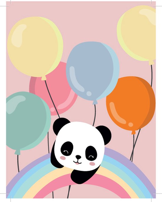 Foto: Diamond painting knutselset kind 6 panda ballonnen regenboog cartoon kaart incl pen 15x20cm