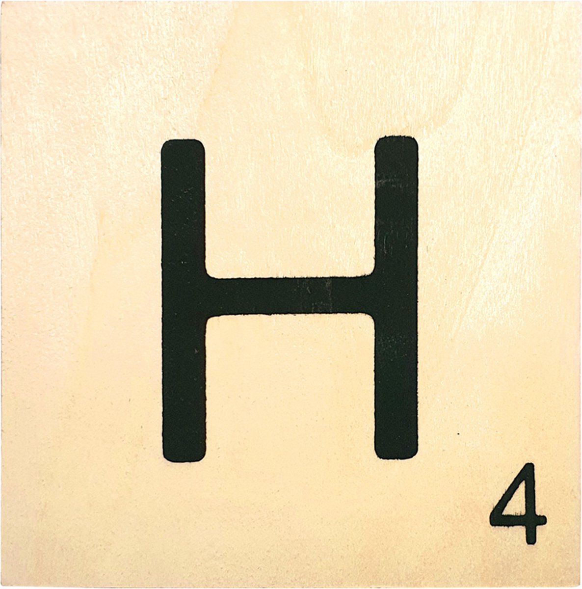 Houten Bordje 10x10x0.5cm - H - Zwarte Letter/Woordwaarde - Onbehandeld - Onderzetter/Homedeco