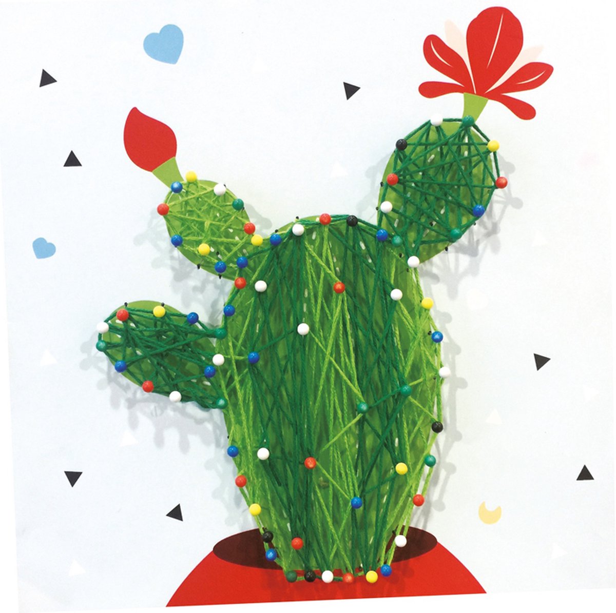 Knutselset - String-Art Cactus met Bloemen - Groen - Hobby DIY Kind 3+ - 21x21cm