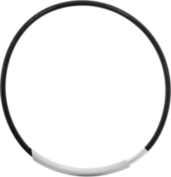 Behave Dames ketting - vrouwen - ketting - magneet sluiting - zwart - zilver kleur afwerking - lengte 44cm