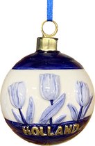 Pendentif sapin de Noël Boule de Noël hollandaise tulipes en bleu de Delft et or
