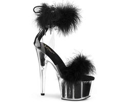 Pleaser - ADORE-724F Sandaal met enkelband, Paaldans schoenen - Paaldans schoenen - 44 Shoes - Zwart/Transparant