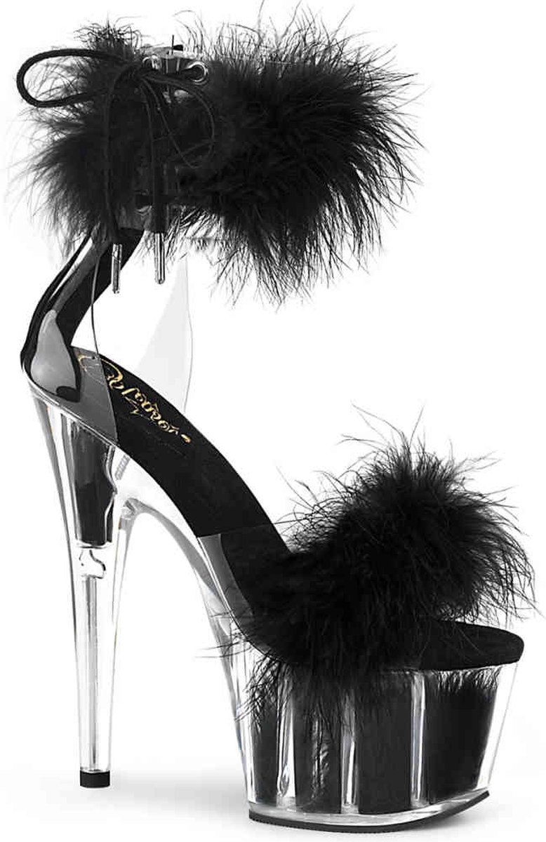 Pleaser - ADORE-724F Sandaal met enkelband, Paaldans schoenen - Paaldans schoenen - 44 Shoes - Zwart/Transparant