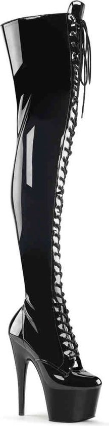 Pleaser - ADORE-3023 Plateau Overknee Laarzen - Paaldans schoenen - 44 Shoes - Zwart