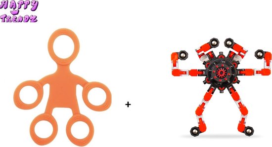 Happy Trendz® Set 2 stuks - Fidget Finger Vinger Oranje - Robot Wacky Track Spinner - TikTok Fingerstretch Oranje - Cadeau Gift Pakket - Hype - 2023 - Oranje 2 in 1 pakket