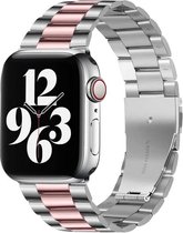 By Qubix Bracelet à maillons en acier - Argent avec rose rose - Convient pour Apple Watch 38 mm - 40 mm - 41 mm - Bracelet de montre Apple Compatible - bracelet de montre intelligente