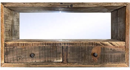 Kast - wandkast met spiegel - gerecyled hout - by Mooss - breedte 60 cm