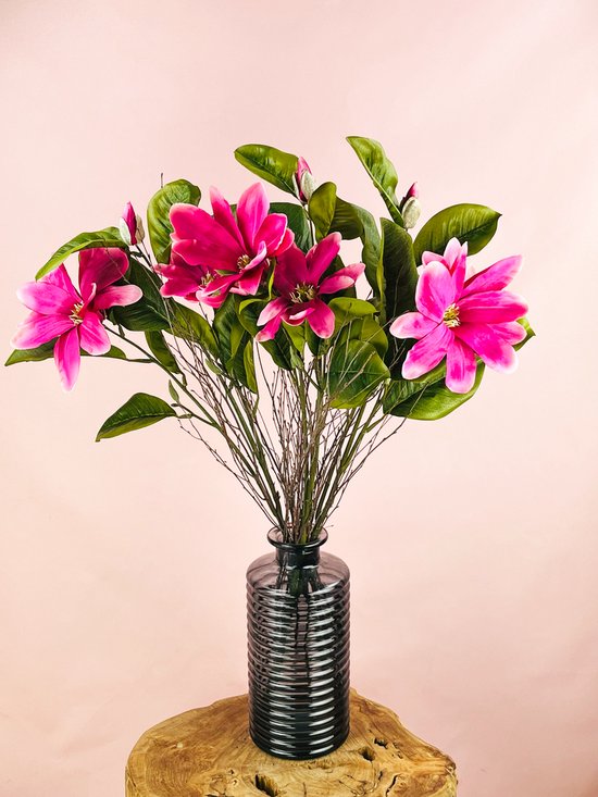 Zijden bloemen boeket “Bold Magnolia” | 70 cm | Inclusief vaas | Prachtige gedetailleerde bloemen | Jarenlang mooi