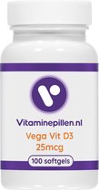 Vitaminepillen.nl | Vegan Vitamine D3 - 25 mcg - Softgels - 100 stuks - Supplement o.a. goed voor weerstand, speelt een belangrijke rol voor sterke botten/tanden en bevordert opname van calcium en fosfor.