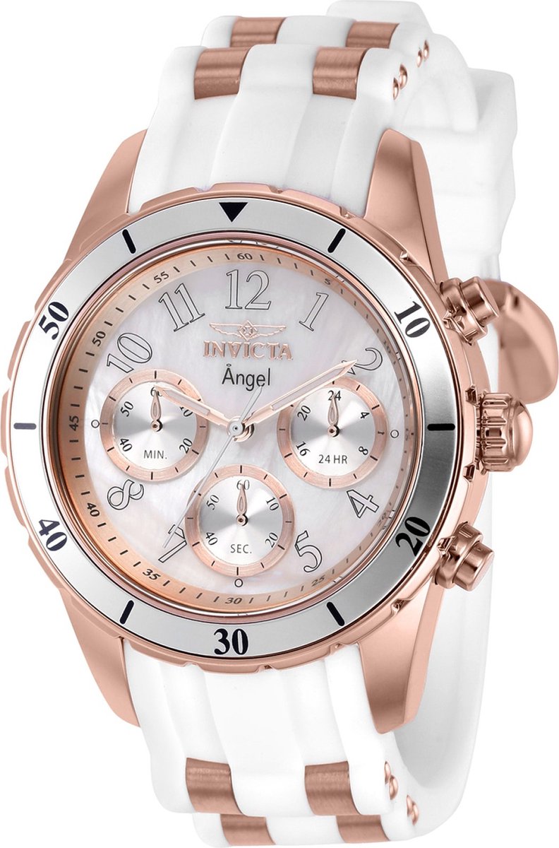 Invicta Angel 38755 Dames Horloge - Waterdicht - Analoog - Quartz Uurwerk - Roestvrij Staal met witte Wijzerplaat - 40mm