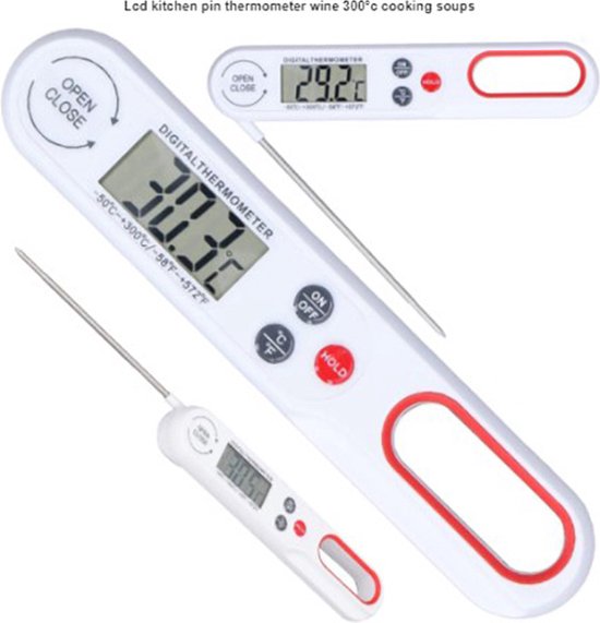 Digitale keuken thermometer - Vlees thermometer - BBQ Thermometer - min 50° C tot 300° - Wit