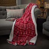 Kerst Sherpa fleece plaid - groot 50 x 70 inch (130 x 180 cm) pluizige microvezel deken overgooi voor bed, bank - pluche knuffelig gezellige winterwarmer - rood Scandinavisch