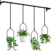 Set van 4 hangende bloempotten, hangende plantenhangers met melamine bloempot, hangende plantenbakken voor binnen en buiten, plafonds, balkons