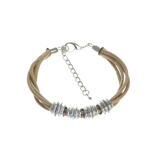 Behave Armband bruin met kralen zilver kleur 18 cm