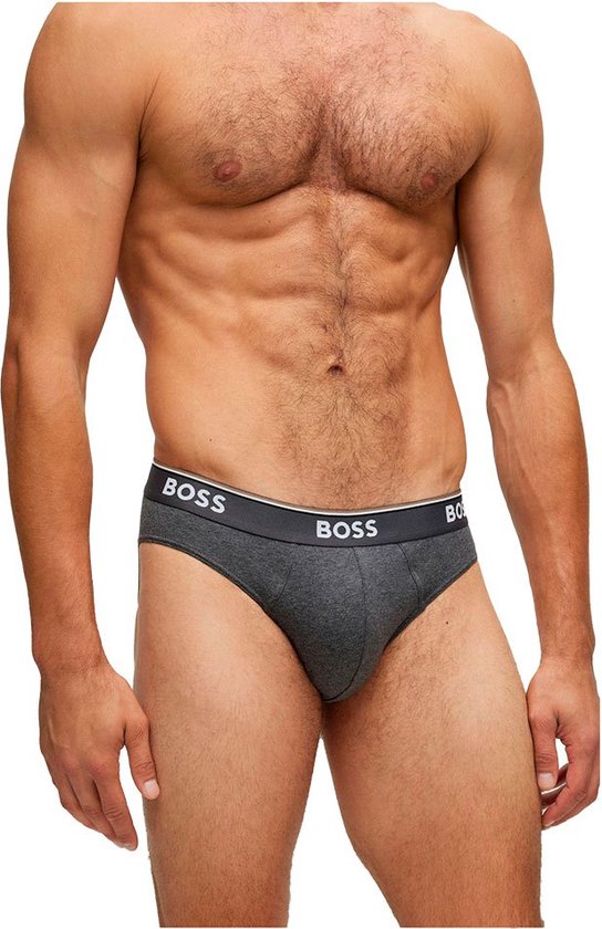 Man met gespierd bovenlichaam draagt donkergrijze BOSS slip