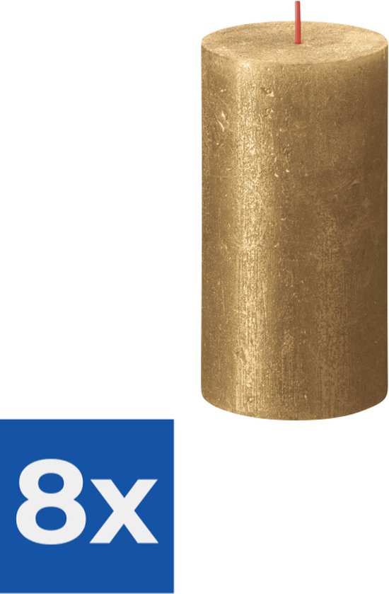 Bolsius Stompkaars Shimmer Gold - 13 cm / ø 7 cm - Voordeelverpakking 8 stuks
