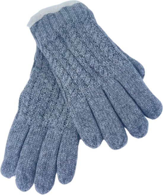 Winter Handschoenen - Dames - Verwarmde - Cashmere - Lichtgrijs met Wit
