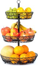 Fruitetagère 3 etagères - etagère fruit voor meer ruimte op het werkblad - decoratieve fruitmand zwart - fruitschaal etagère groot (34 x 34 x 52 cm)