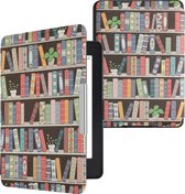 kwmobile hoes geschikt voor Amazon Kindle Paperwhite - Magnetische sluiting - E reader cover in blauw / groen / roze - Zomerse bibliotheek design