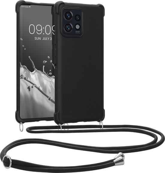 kwétui pour téléphone portableadapté à Motorola Edge 40 Pro / Edge+ (2023) - Étui en silicone avec cordon téléphonique - En noir