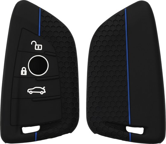 Étui pour clé de voiture kwmobile adapté à la clé de voiture BMW Smart Key à 3 boutons - Étui pour clé de voiture en noir / bleu