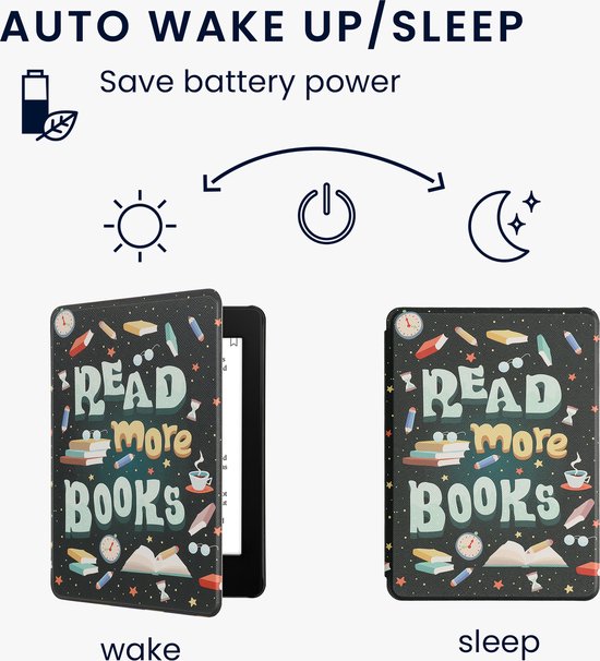 kwmobile e-reader hoesje geschikt voor Amazon Kindle Paperwhite 11. Generation 2021 hoes - E reader flip case met magnetische sluiting - Ereader cover - Read More Books design in blauw / geel / groen van kwmobile — afbeelding 4