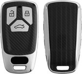 kwmobile Sleutelhoesje geschikt voor Audi 3-knops Smartkey autosleutel (alleen Keyless Go) - Autosleutel hoesje - Sleutelhoes - hoogglans zilver