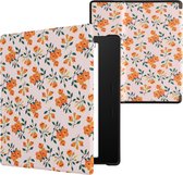 kwmobile hoes geschikt voor Amazon Kindle Oasis 10. Generation - Magnetische sluiting - E reader cover in geel / groen / beige - Gele bloemen design