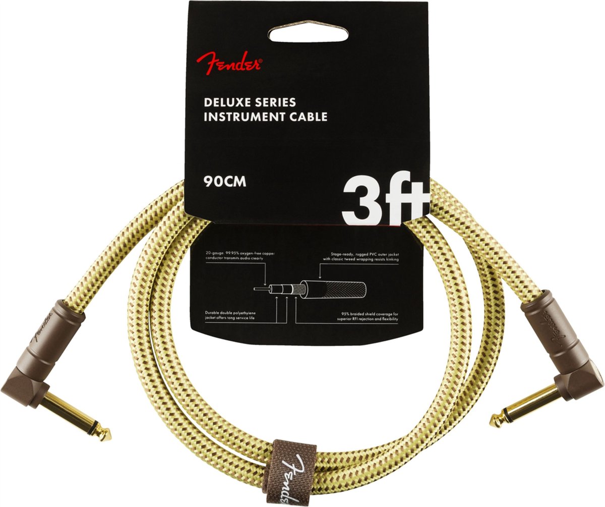 Fender Deluxe Cables instrumentkabel 90 cm geel tweed