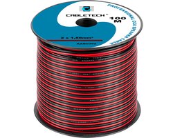 Cabletech - Speaker kabel luidsprekersnoer CCA rood / zwart 2x 1.5mm Haspel 100m