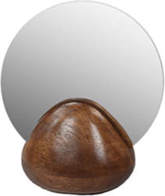 Spiegel - tafelspiegel - organische vorm spiegel - walnoot hout - by Mooss - rond 15cm