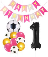 Cijfer Ballon 1 | Snoes Champions Voetbal Plus - Ballonnen Pakket | Roze en Zwart