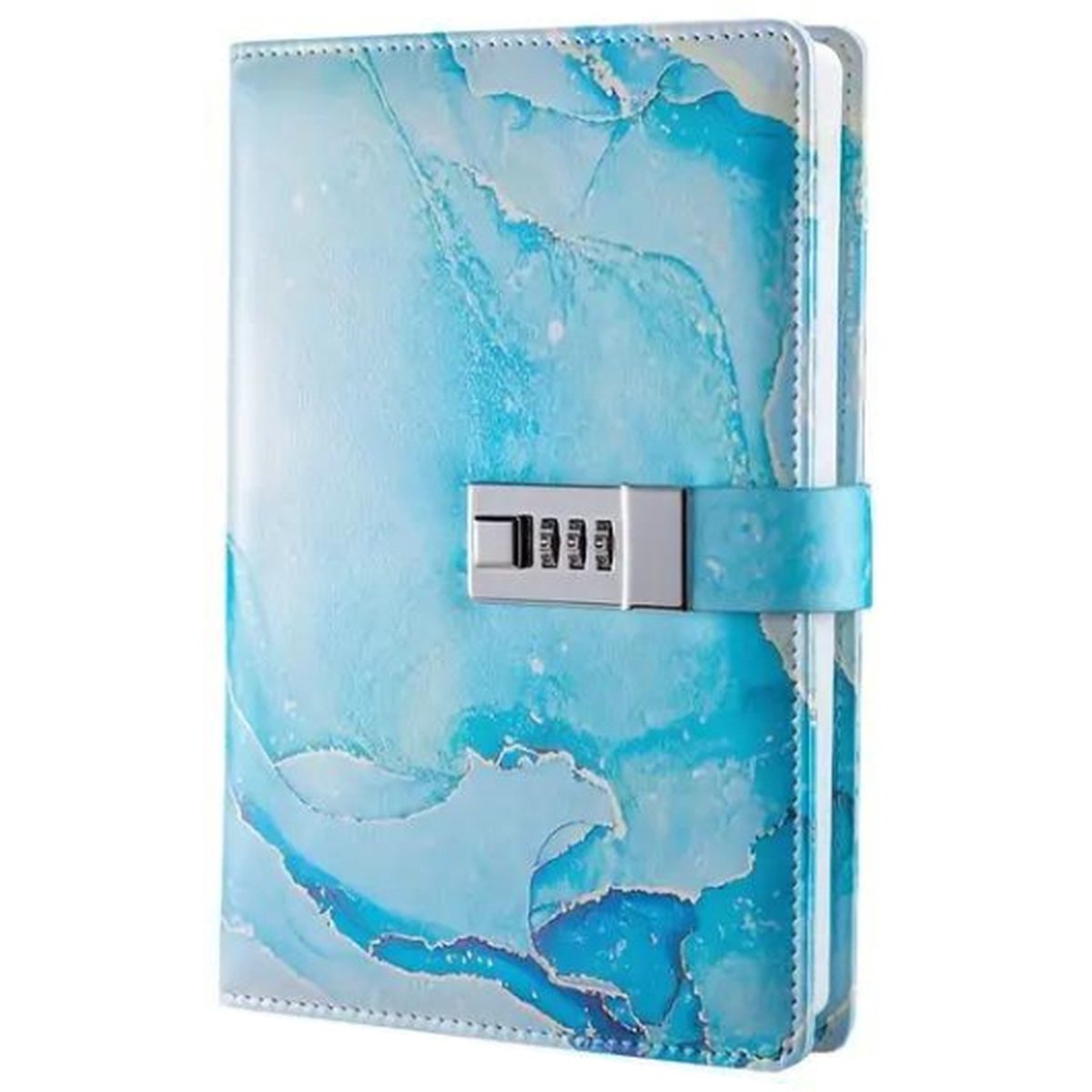 Dagboek A5 met Slot - Marmerlook Blauw / Grijs - Leer - Notitieboek - Notebook - Notitieboek A5