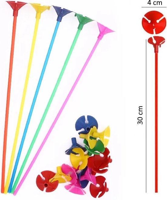 Ballonstaafjes met verschillende kleuren - 20 stuks - Ballon staafjes - Ballonnen stokjes - Kinderverjaardag - Verjaardag feestje - 20 stuks - blauw - geel - roze - rood - groen - willekeurige mix - 30 cm - happy birthday - partijtje - ballonstokken - Merkloos
