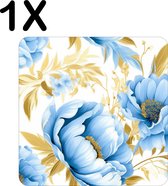 BWK Flexibele Placemat - Patroon van Blauwe Bloemen met Gouden Bladeren - Set van 1 Placemats - 50x50 cm - PVC Doek - Afneembaar