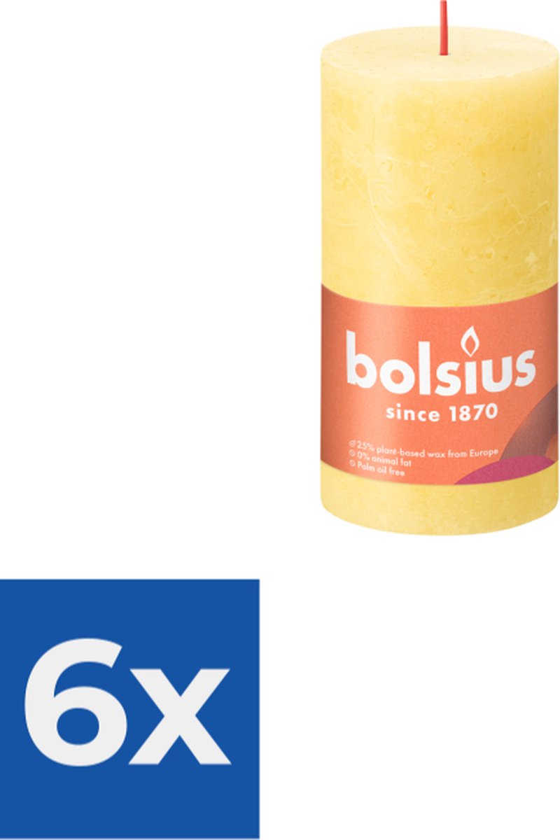 Bolsius Stompkaars Rustiek 13X6-8 Cm Sunny Yellow Voordeelverpakking 6 stuks