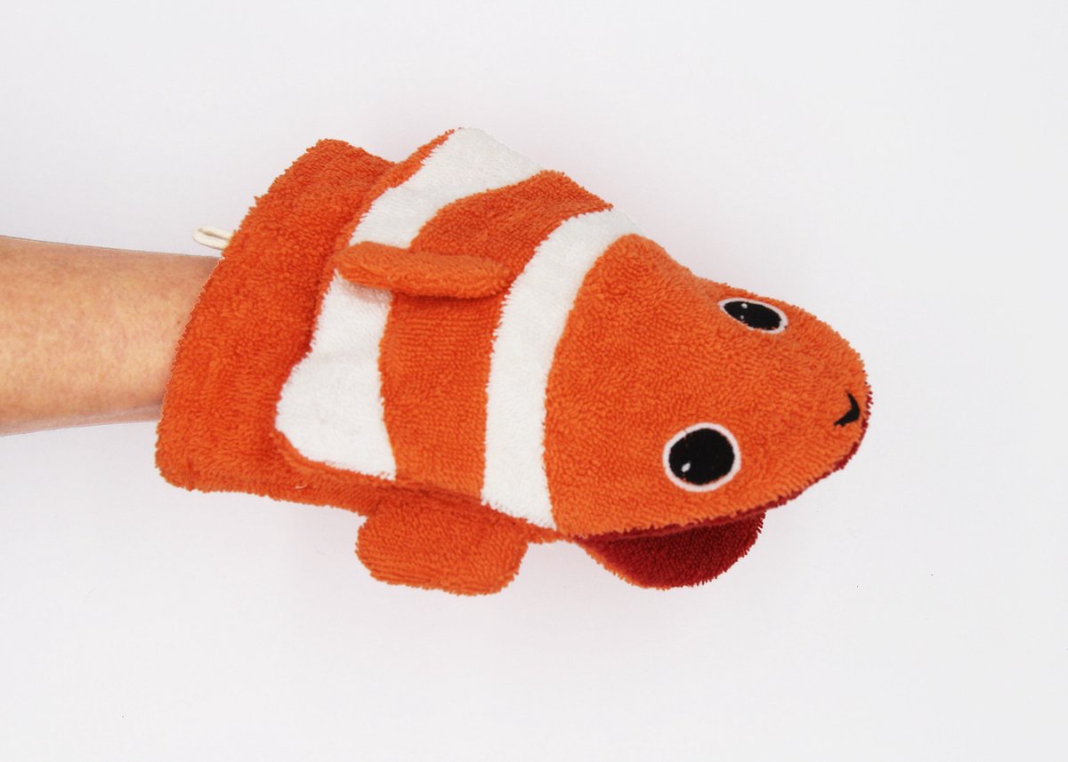 Fürnis Conny de Clownvis - Washandje van Organisch Katoen - Groot - Kids Fun Towels - Eco-Friendly - Clownfish Washcloth