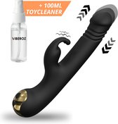 Viberoz Dreamlust – Vibrator – Sex Toys Voor Vrouwen - Clitoris en G-spot Stimulator – Rabbit Vibrators - 9 Trilfuncties - 9 Stootfuncties - Huidvriendelijke Siliconen - Toycleaner – Tarzan – Dildo - Zwart