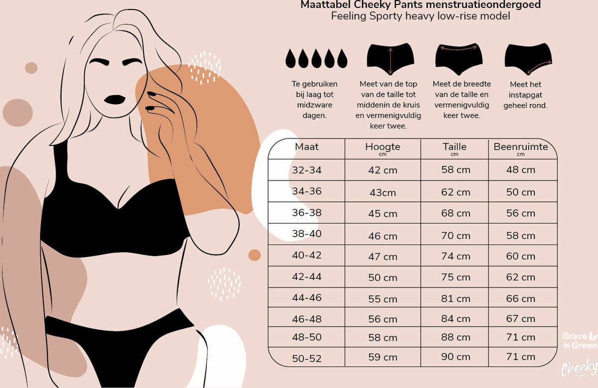 Cheeky Pants Feeling Sporty - Menstruatieondergoed Maat 38-40 - Extra Absorptie - Zero Waste - Hoog Absorptievermogen - Comfortabel
