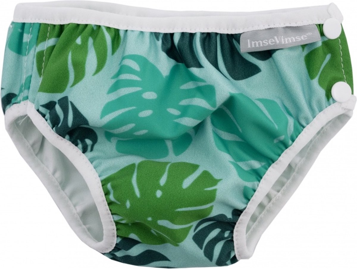Goedkoopste Vimse Groene Monstera Wasbare Zwemluier - Maat L - OEKO-TEX Certified - Comfortabele Pasvorm - Handige Drukknoopsluiting
