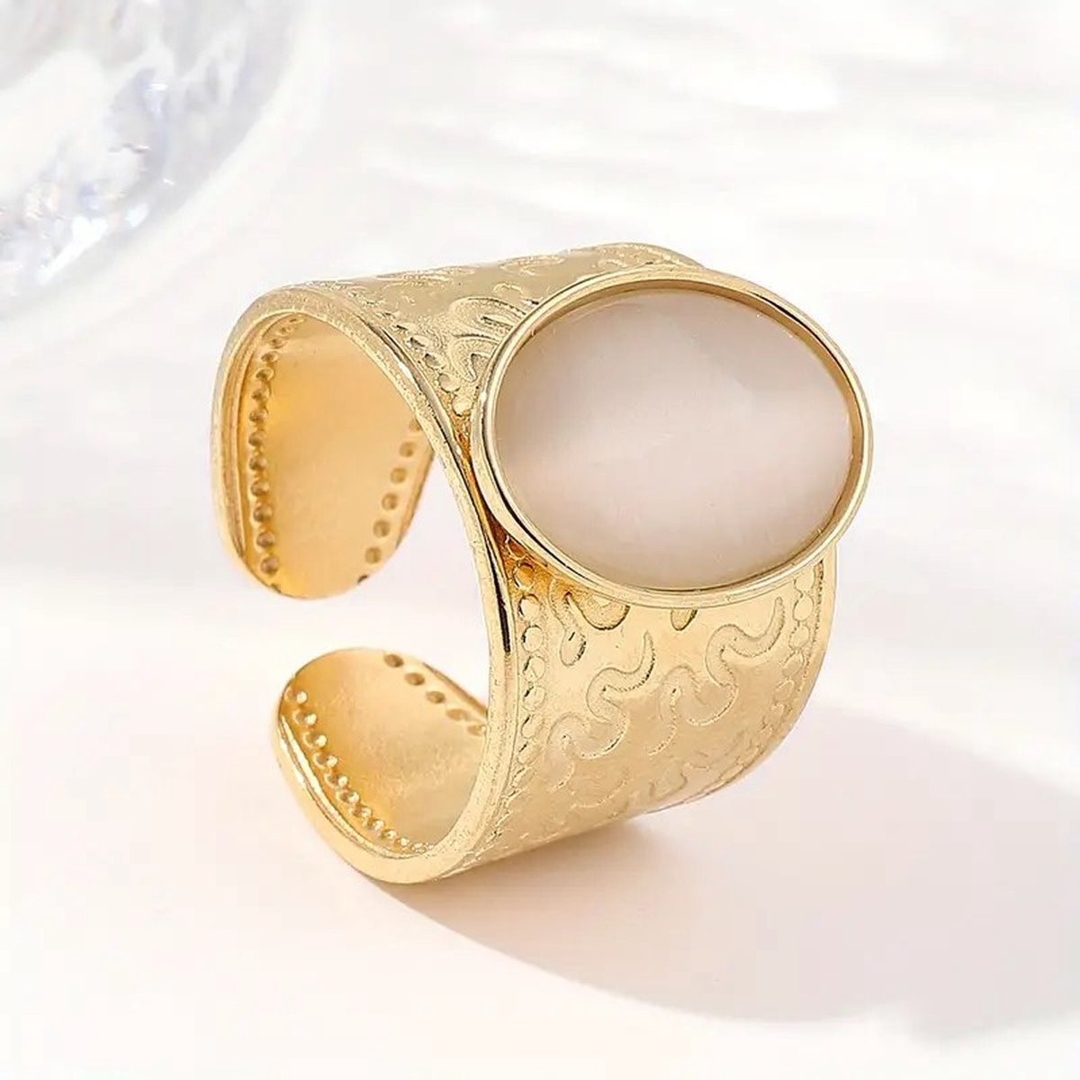 18K Gold Plated Natural White Gemstone Open Ring