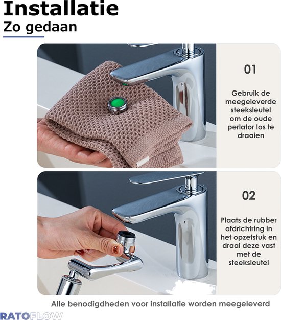 Draaibare Multifunctionele Verlengkraan, 1080 Graden Draaibare Kraan Kraanverlengstuk Met 2 Sproeifuncties Straalregelaar Draaibare Kraan 1 Stuks